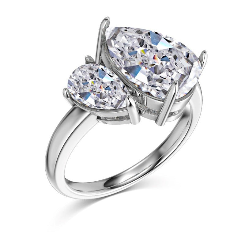 S925 Silver Pear-shaped Ice Flower Cut Zircon Ring