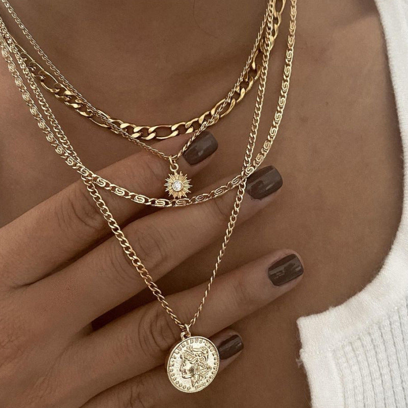 Alloy Layered Coin Necklace - Kaldas Online Shopping