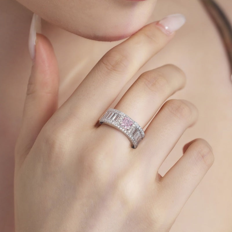 S925 Silver Square Ice Flower Cut Zircon Ring - Kaldas Online Shopping