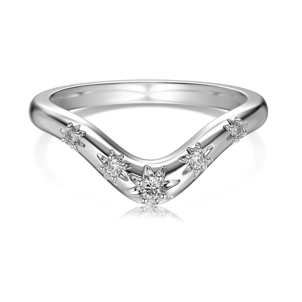 S925 Silver Sun Light Design V-shaped Zircon Ring - Kaldas Online Shopping