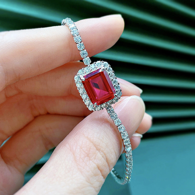 S925 Sterling Silver Synthetic Emerald Bracelet