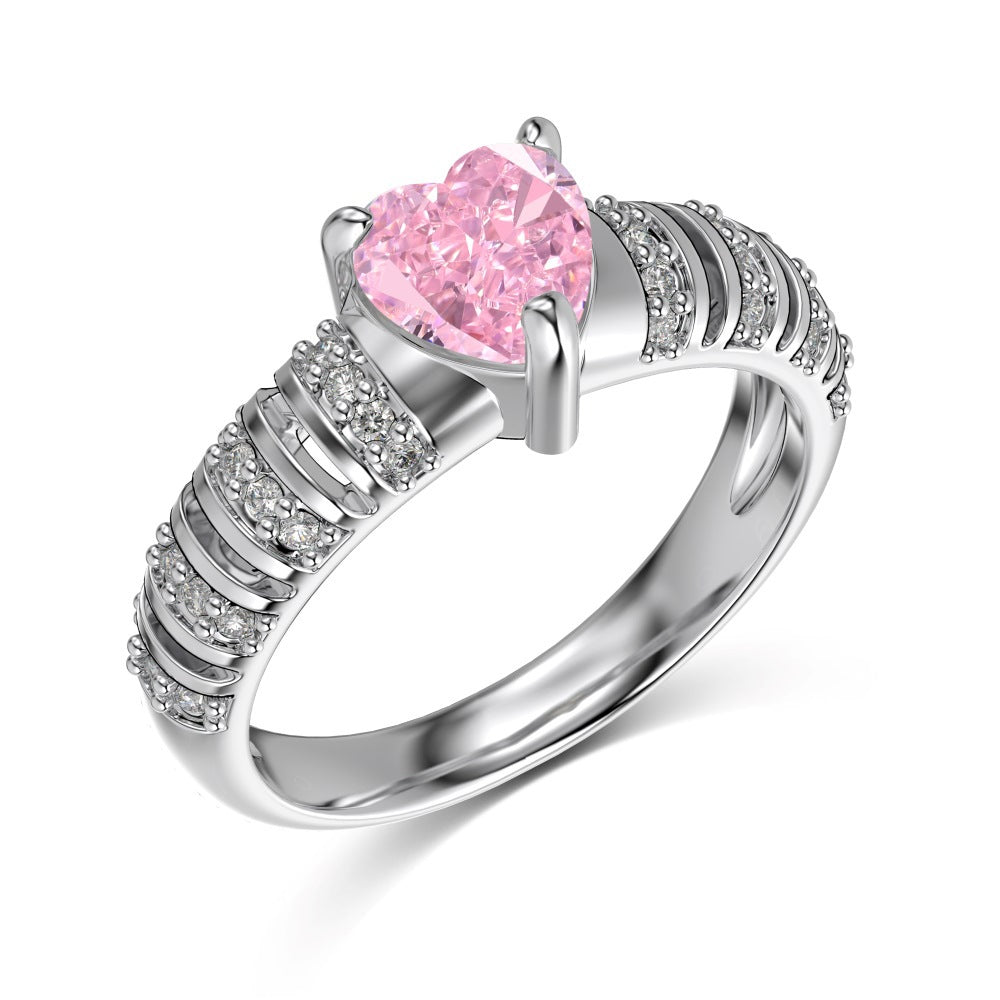 S925 Silver Heart-shaped Hollow Ring with Ice Flower Cut Zircon