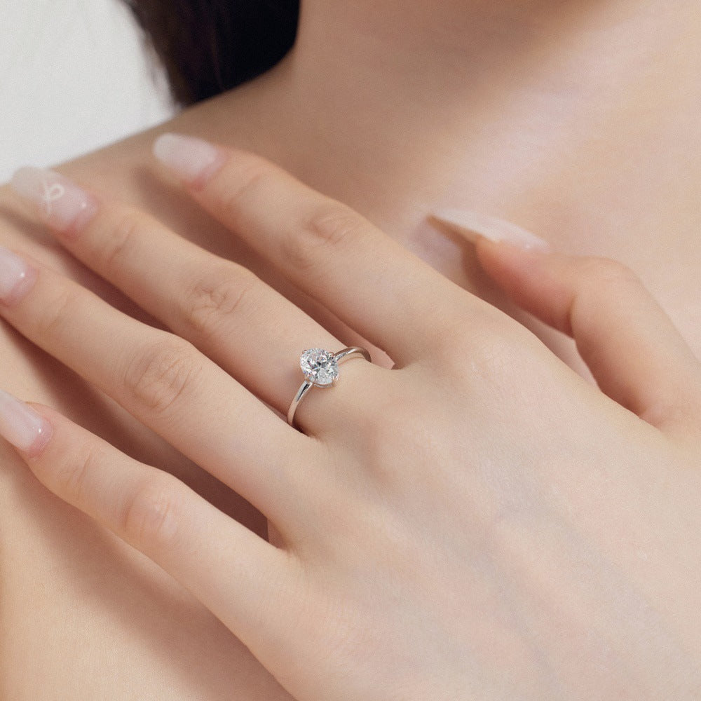 S925 Silver Oval Single Diamond Ring - Kaldas Online Shopping