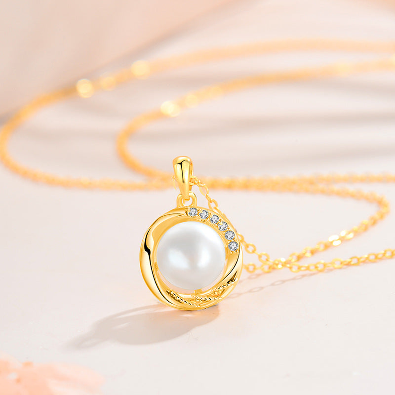 S925 Sterling Silver Round Freshwater Pearl Necklace