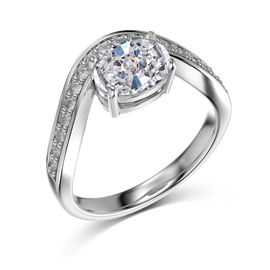 S925 Silver Oval White Zircon V-Line Fashion Ring