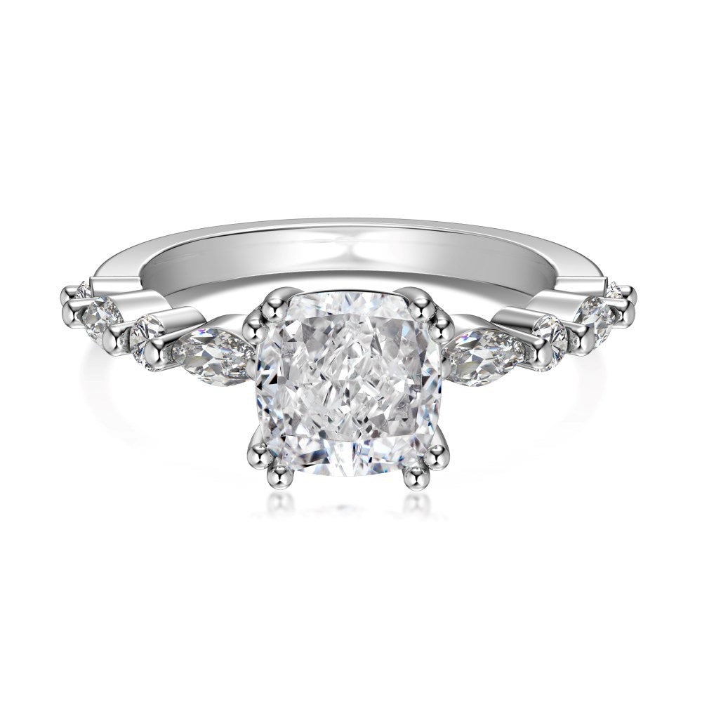 S925 Silver Square Ice Flower Cut Zircon Slim Ring