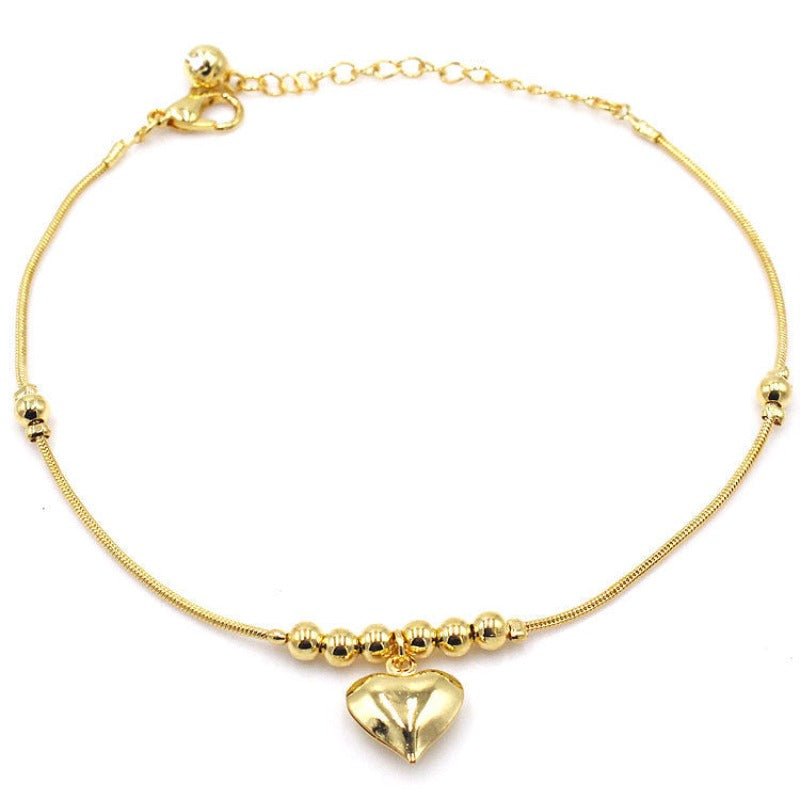 Golden Heart-shaped Anklet - Kaldas Online Shopping
