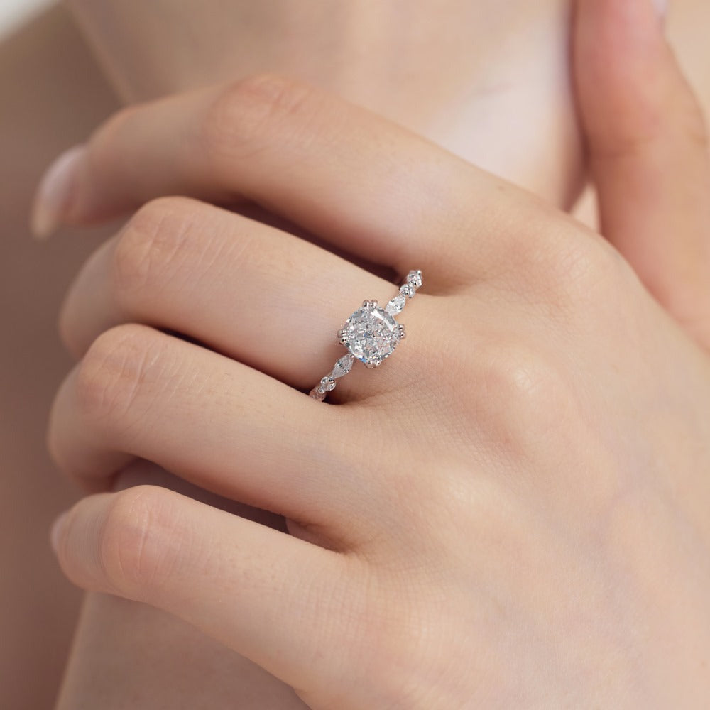 S925 Silver Square Ice Flower Cut Zircon Slim Ring