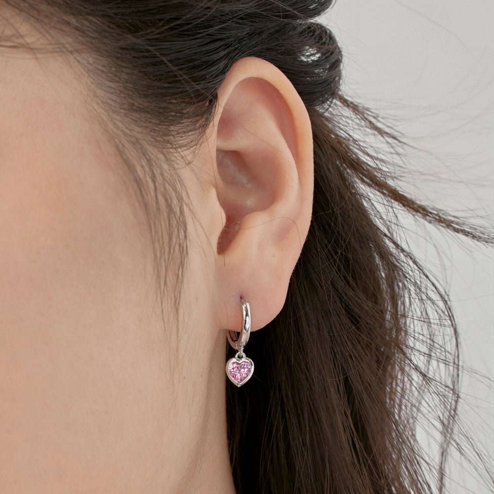 S925 Silver Heart-shaped Bezel Setting Earrings