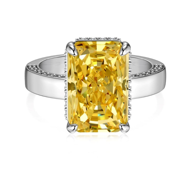 S925 Sterling Silver Rectangular Ice Flower Cut Zircon Ring