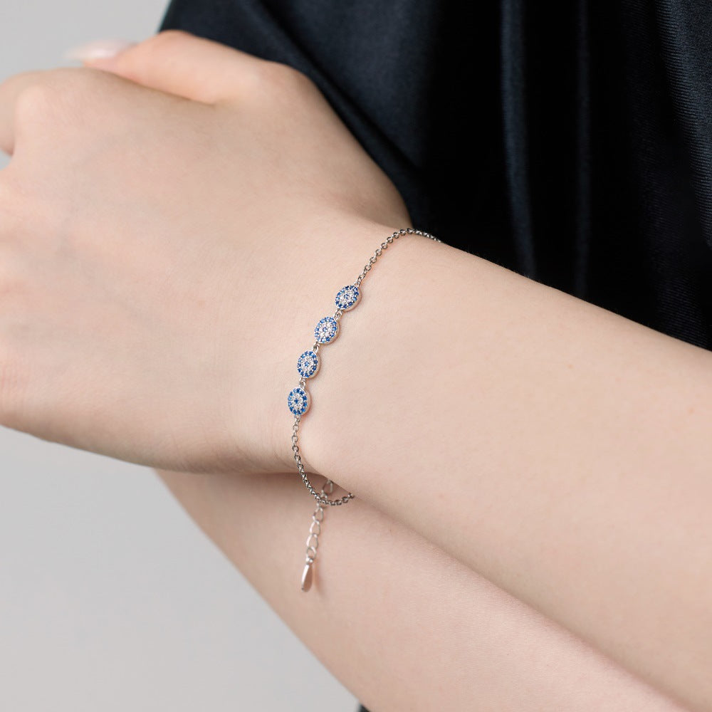 S925 Silver Blue and White Zircon Round Bracelet