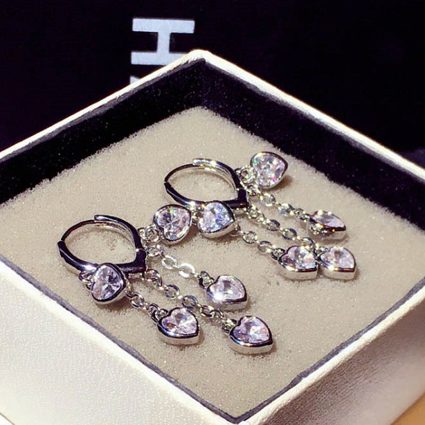 Inlaid Zircon Heart-shaped Earrings