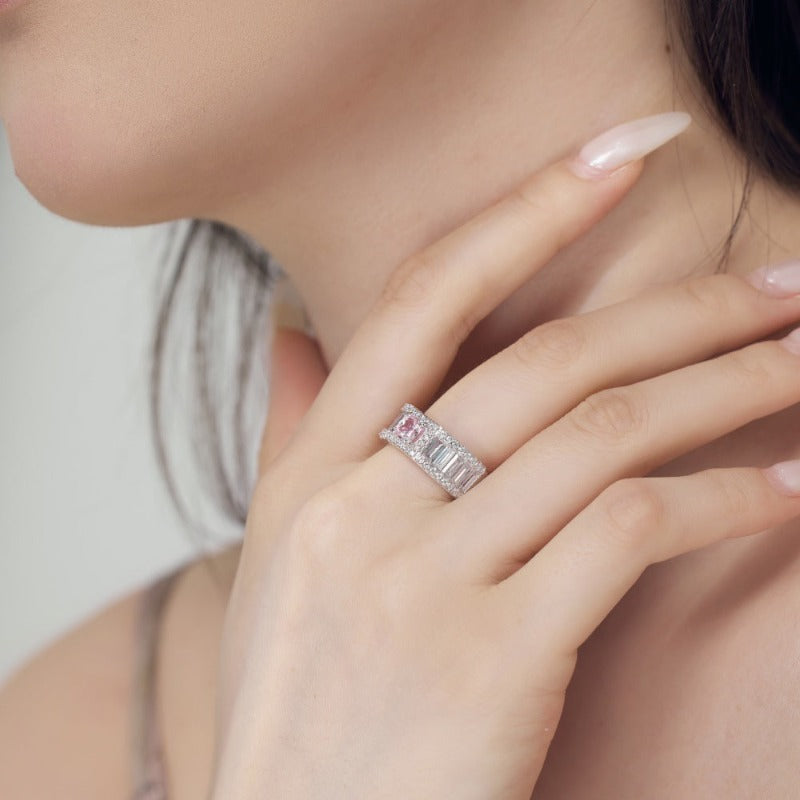 S925 Silver Square Ice Flower Cut Zircon Ring - Kaldas Online Shopping