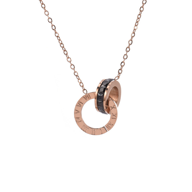 Rhinestone Titanium Steel Roman Numeral Necklace