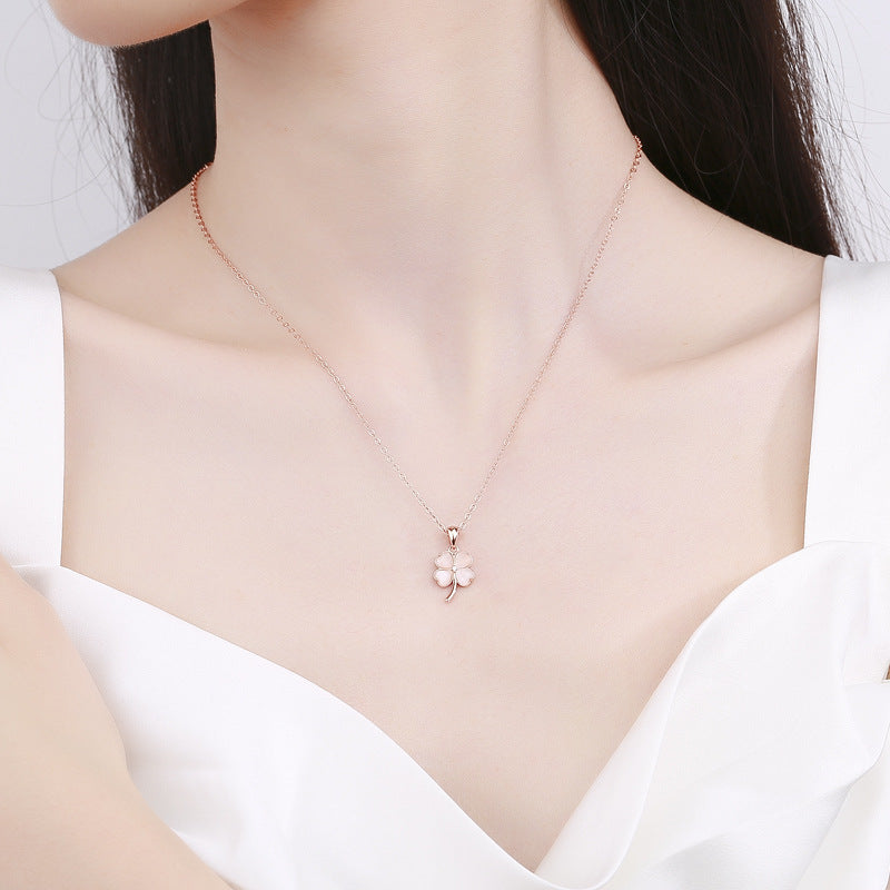 S925 Sterling Silver Clover Opal Necklace