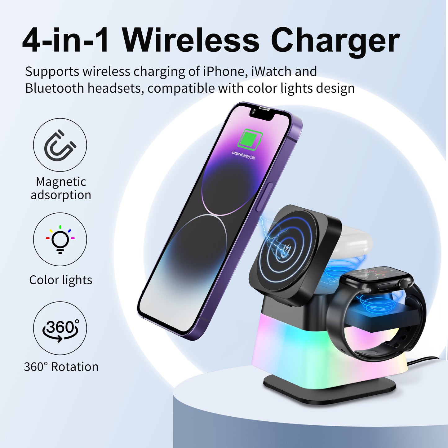 4-in-1 Rotatable Wireless Charger Stand for Phone - Kaldas Online Shopping