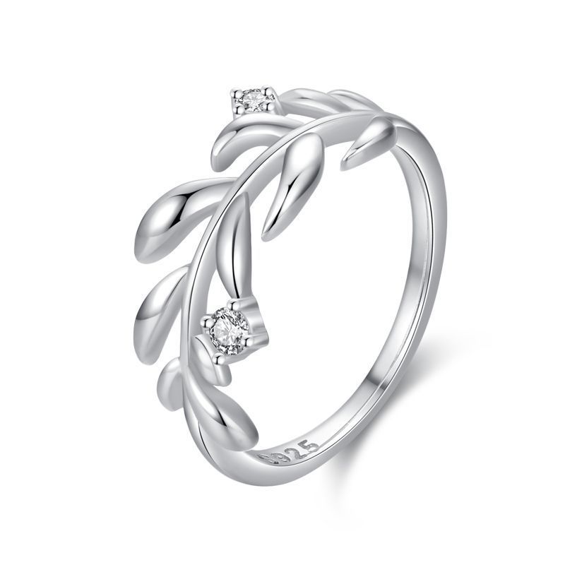 Silver Micro Diamond Leaf Ring - Kaldas Online Shopping