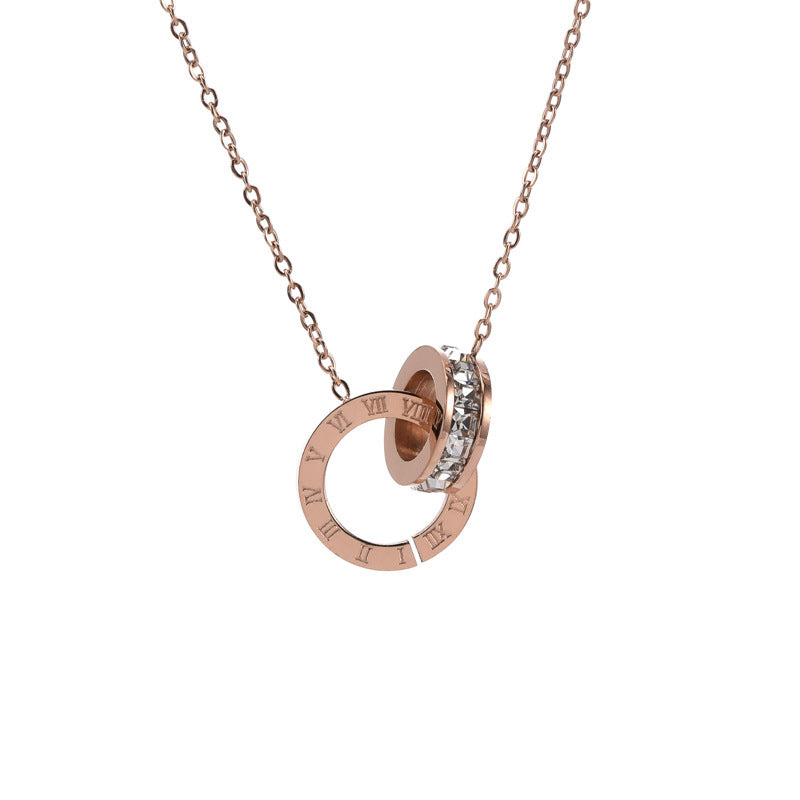 Rhinestone Titanium Steel Roman Numeral Necklace