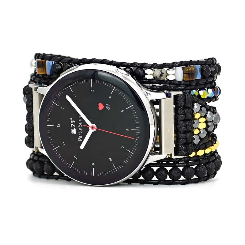 Black Vintage Natural Stone Woven Watch Band - Kaldas Online Shopping