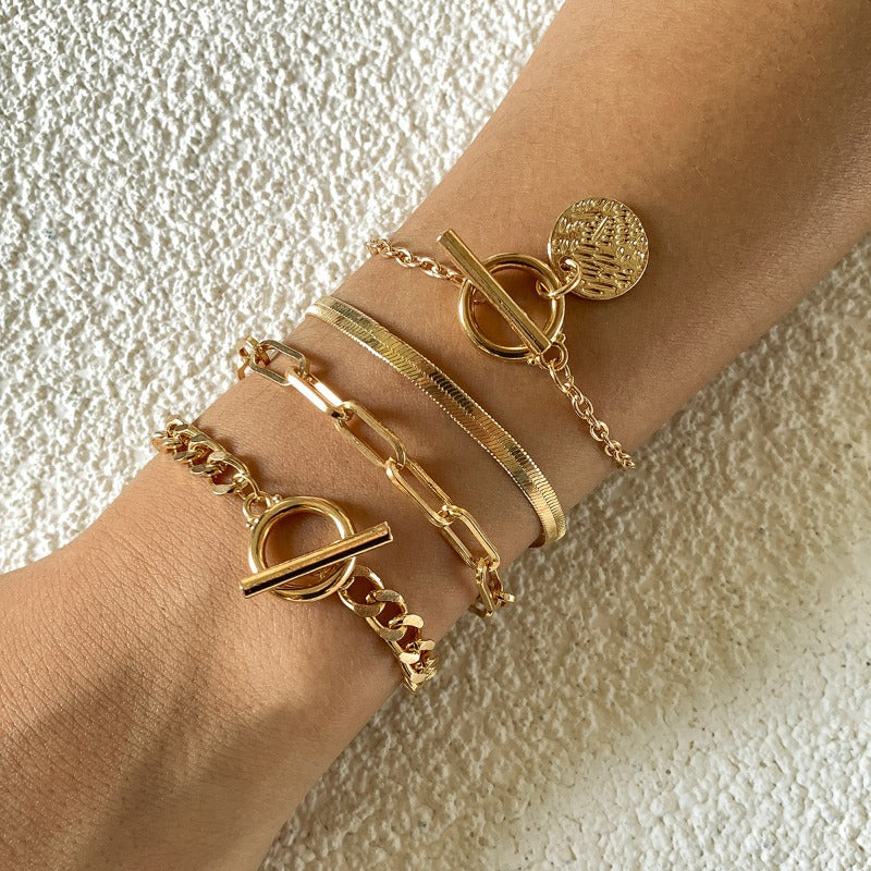 Metal Wind Hollow Chain 4 Bracelets Set
