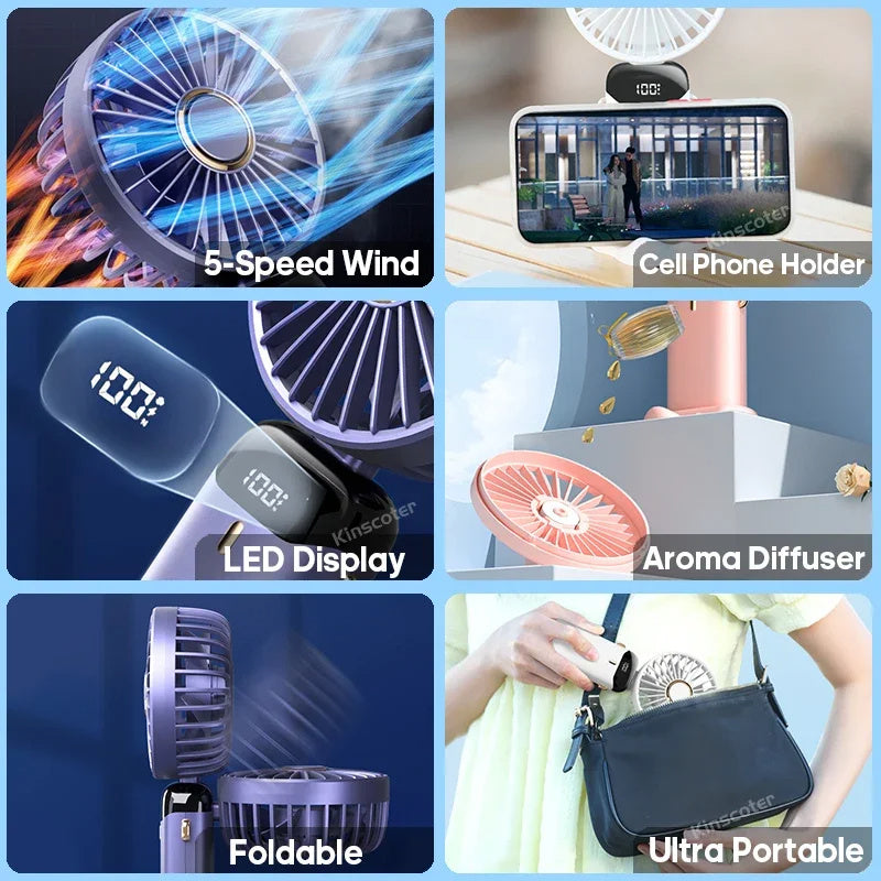 USB Rechargeable Foldable Handheld Fan with 5 Speeds