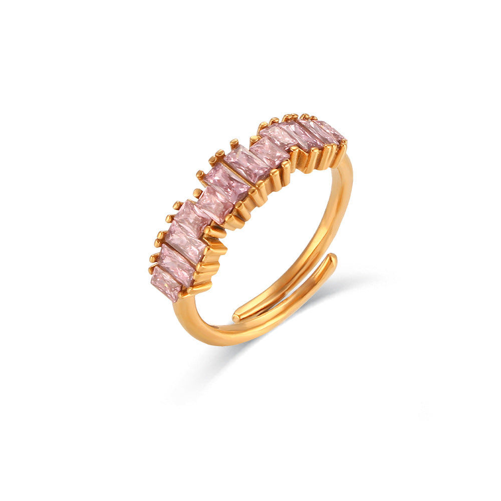 Stainless Steel Rectangular Zircon Ring - Kaldas Online Shopping
