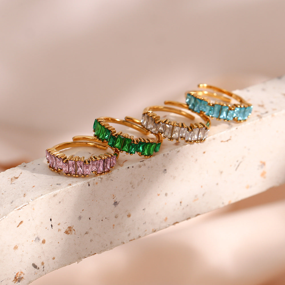Stainless Steel Rectangular Zircon Ring - Kaldas Online Shopping