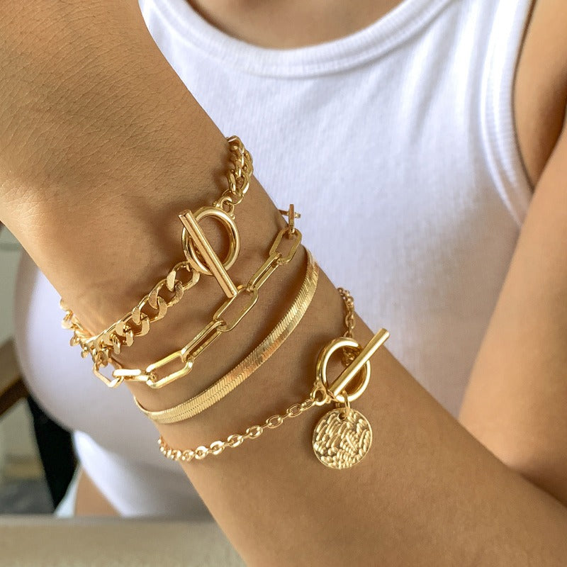 Metal Wind Hollow Chain 4 Bracelets Set