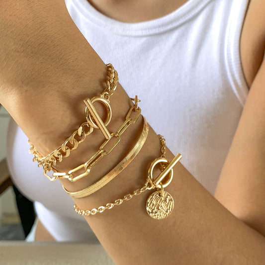 Metal Wind Hollow Chain 4 Bracelets Set