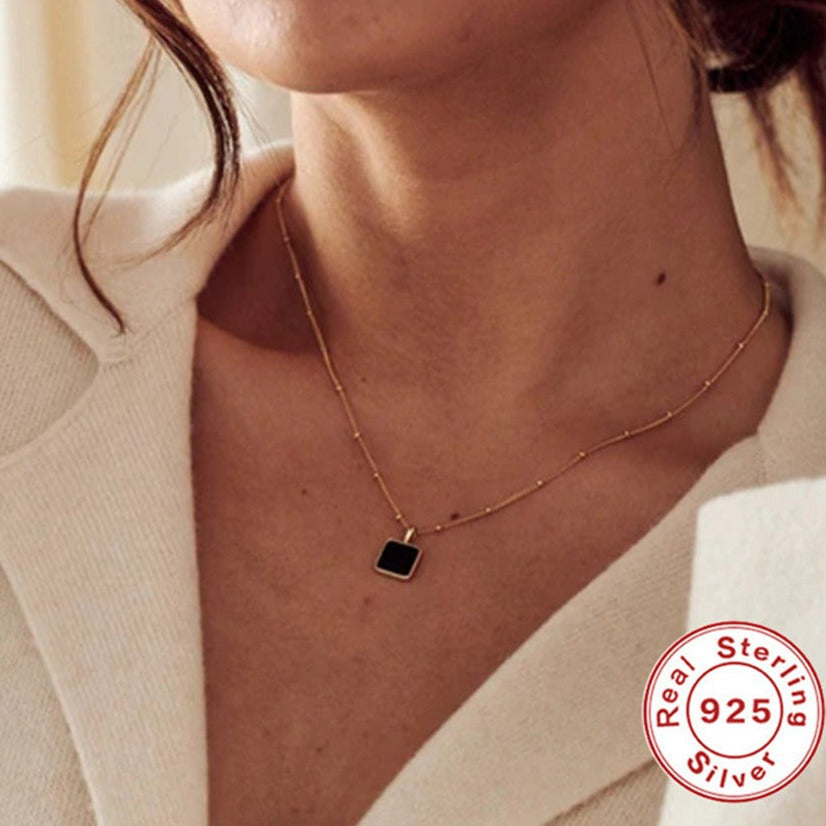 Sterling Silver Square Natural Stone Necklace - Kaldas Online Shopping