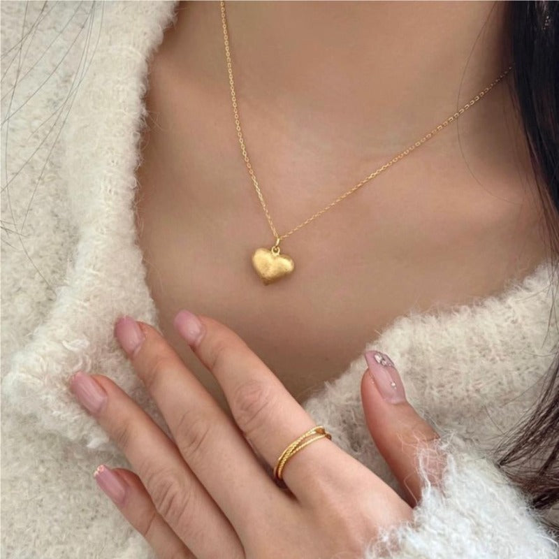 S925 Sterling Silver Brushed Heart Necklace - Kaldas Online Shopping
