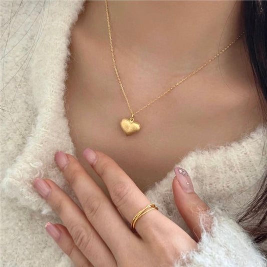 S925 Sterling Silver Brushed Heart Necklace - Kaldas Online Shopping