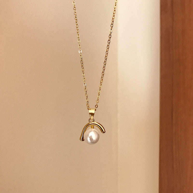 Silver Inverted J-shaped Pearl Necklace - Kaldas Online Shopping