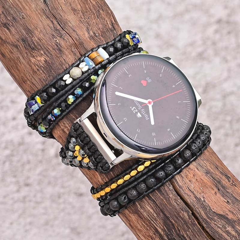 Black Vintage Natural Stone Woven Watch Band - Kaldas Online Shopping