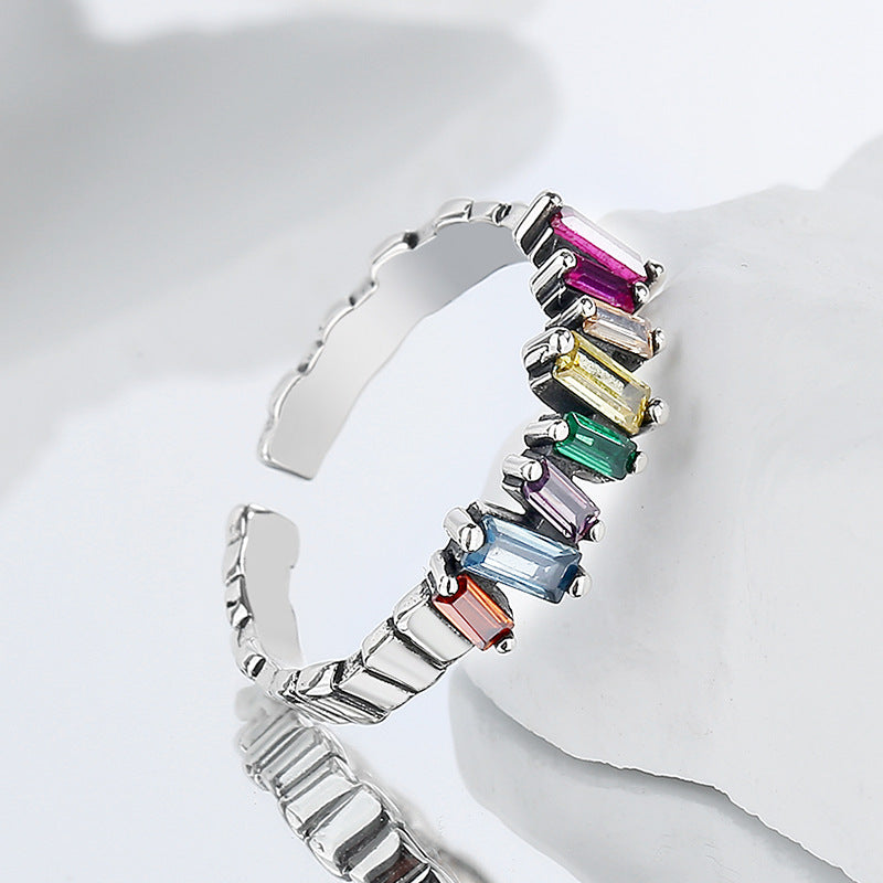 S925 Silver Colorful Zircon Ring