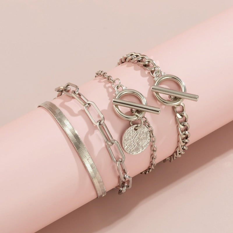 Metal Wind Hollow Chain 4 Bracelets Set