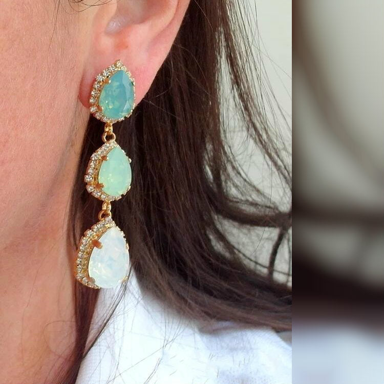 Green Long Earrings
