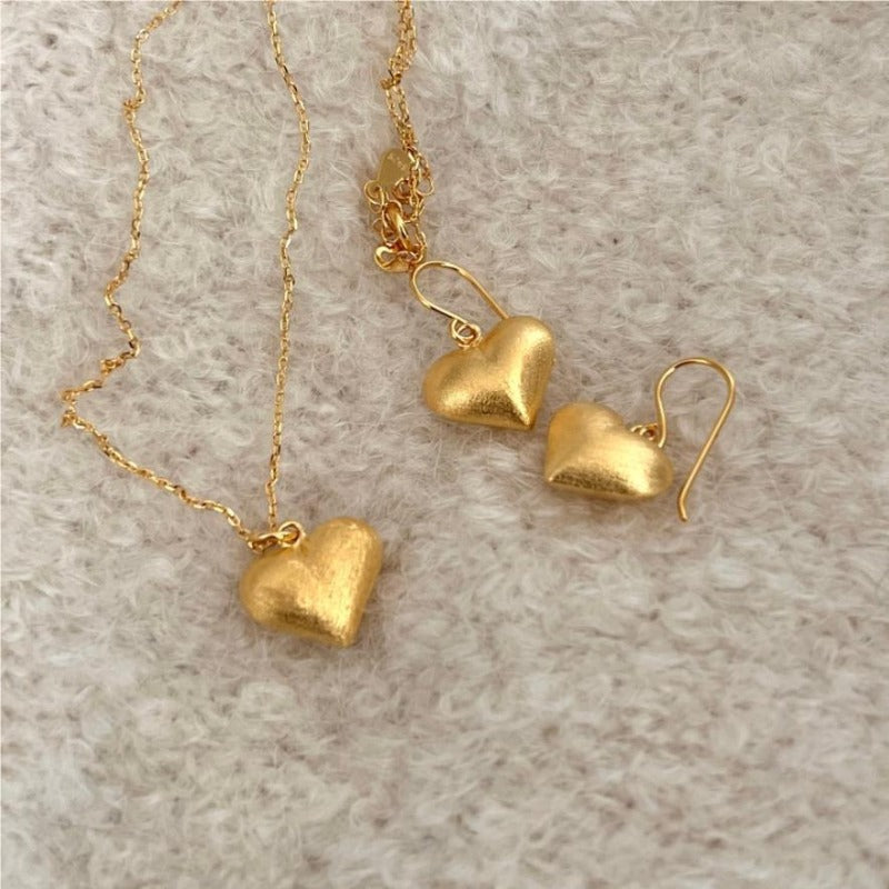 S925 Sterling Silver Brushed Heart Necklace - Kaldas Online Shopping