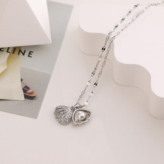 Shell Pearl Rhinestones Necklace - Kaldas Online Shopping