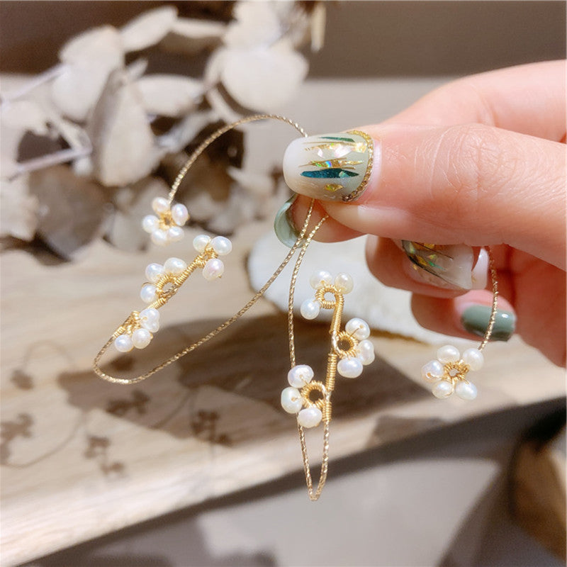 Flower Design Hand-woven Pearl Earrings - Kaldas Online Shopping