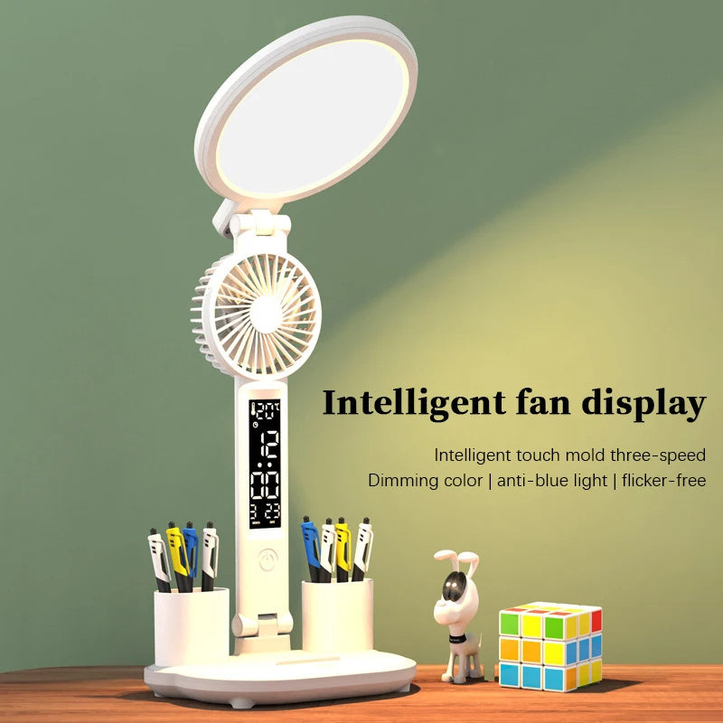 Foldable LED Desk Lamp with Dimmable LED Fan Light - Kaldas Online Shopping