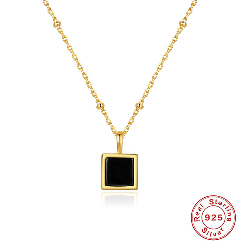 Sterling Silver Square Natural Stone Necklace - Kaldas Online Shopping