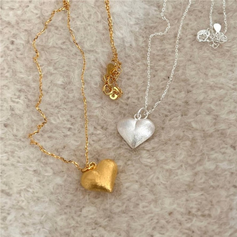 S925 Sterling Silver Brushed Heart Necklace - Kaldas Online Shopping