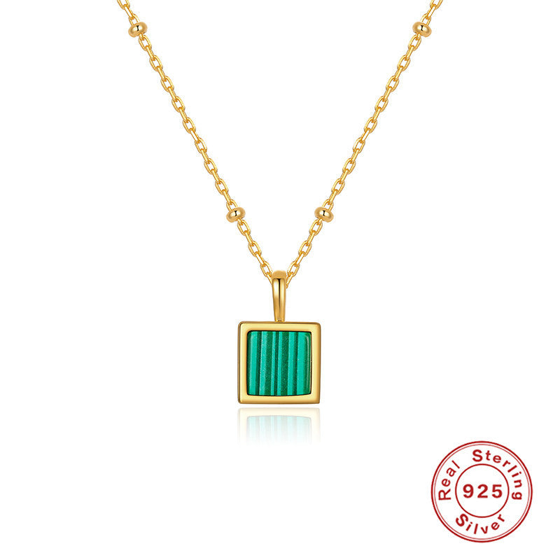 Sterling Silver Square Natural Stone Necklace - Kaldas Online Shopping