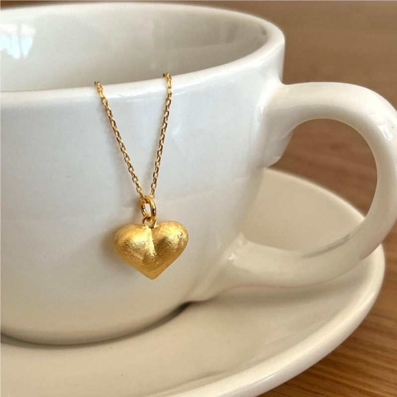 S925 Sterling Silver Brushed Heart Necklace - Kaldas Online Shopping